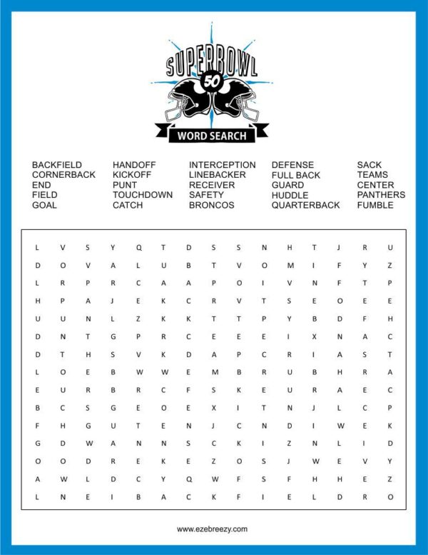 Free Super Bowl Word Search Printable