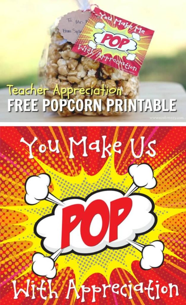 Popcorn Teacher Appreciation Gift & Free Printable Tag