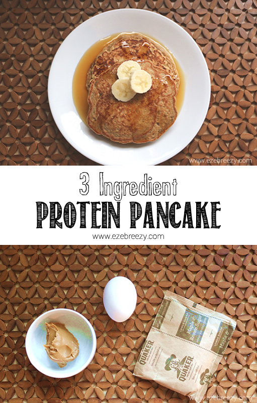 Easy 3 ingredient protein pancakes! Protein packed with 14 grams of protein per pancake. The perfect grab and go breakfast for the whole family. 