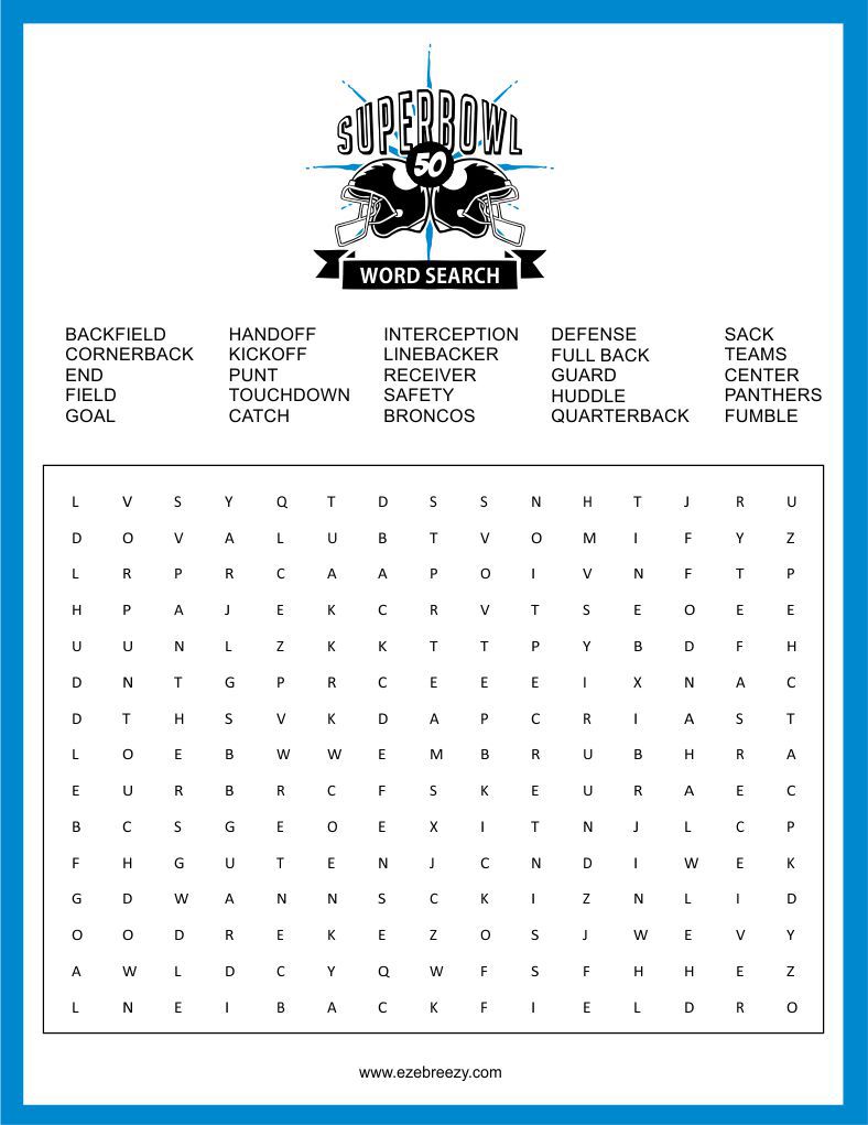 Super Bowl Word Search Printable