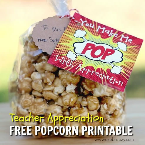 Popcorn Teacher Appreciation Gift & Free Printable Tag