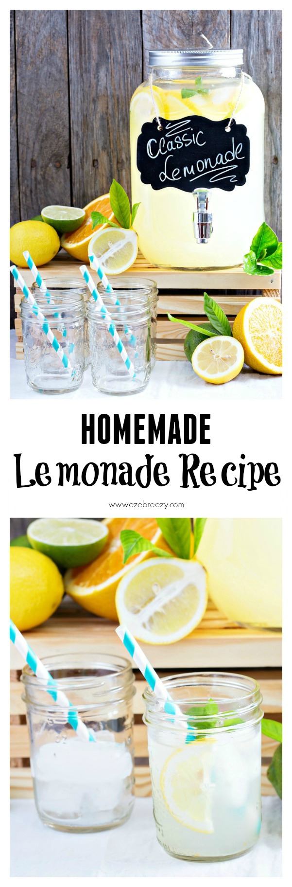 EASY 3-INGREDIENT Homemade Lemonade Recipe...This cool, refreshing lemonade is the ultimate summer drink for the whole family to enjoy on a hot days of summer.