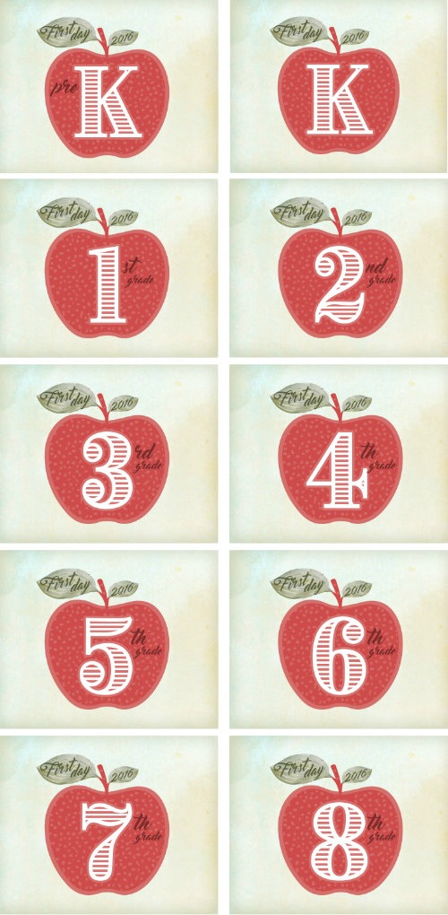 Capture your child's first day of school with these cute FREE printable apple signs from preschool through 8th grade!