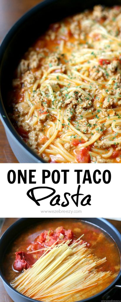 This One Pot Taco Pasta recipe is so easy to make and even easier to clean up! All the flavor of a taco in one single pan. This recipe will quickly become a family favorite for dinner.