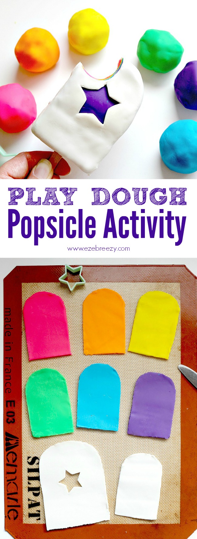 PLAY DOUGH POPSICLE - The perfect play dough activity for kids! Use different color play dough, add fun decorations to the outside....The popsicle possibilities are endless! | www.ezebreezy.com