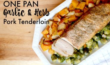 One Pan Pork Tenderloin - Make dinner time easy with this tender, juicy marinated roasted pork with seasonal vegetables. On the table in under 30 minutes!