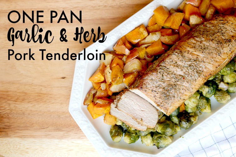 One Pan Pork Tenderloin - Make dinner time easy with this tender, juicy marinated roasted pork with seasonal vegetables. On the table in under 30 minutes!