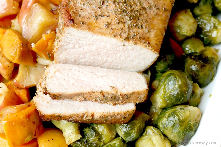 One Pan Pork Tenderloin - Make dinner time easy with this tender, juicy marinated roasted pork with seasonal vegetables. On the table in under 30 minutes! #RealFlavorRealFast #IC (ad)