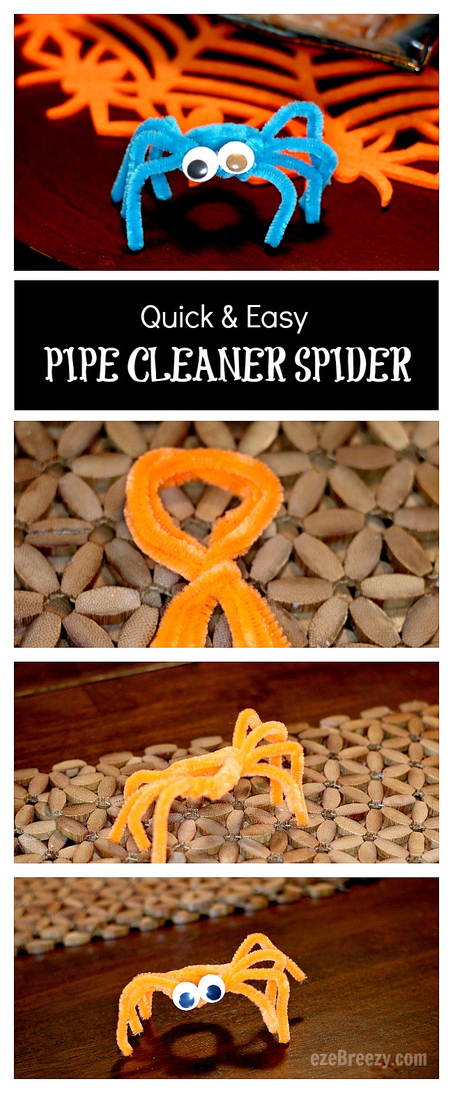 Easy Pipe Cleaner Spider Craft for kids of all ages and just in time for Halloween. | ezeBreezy.com | pipe cleaner craft | craft fo rkids | spider craft | Halloween craft | Easy crafts