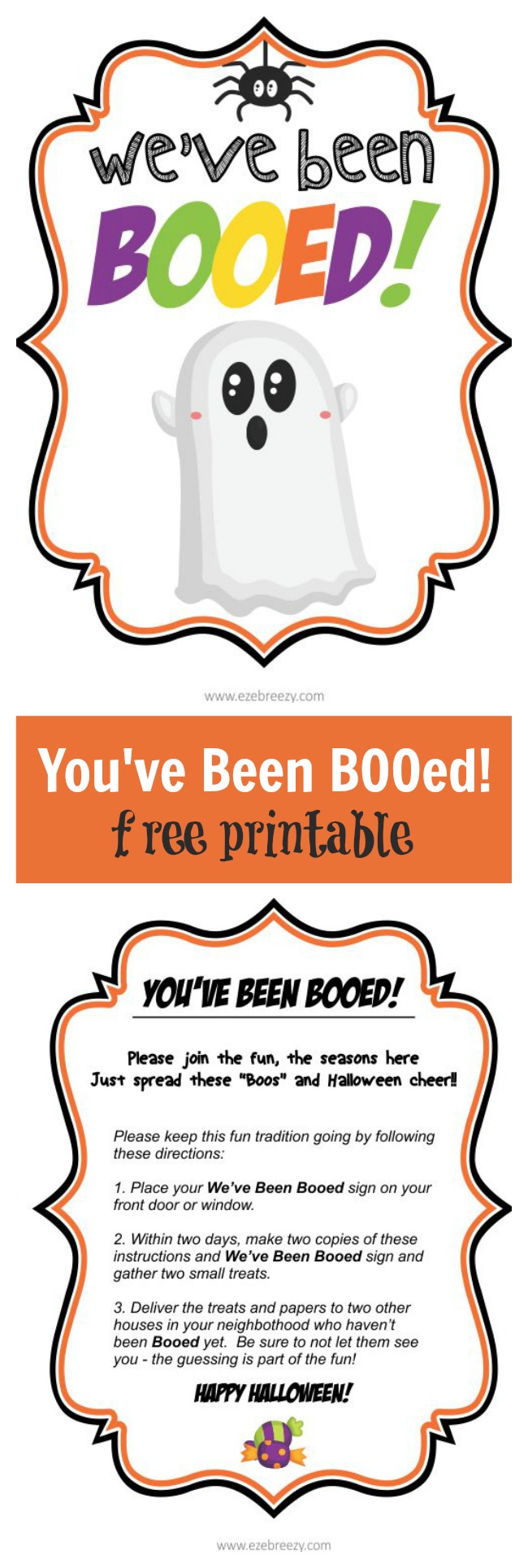 FREE Halloween Printable - You've Been Booed Printable. Nothing puts a smile on a kids face than finding a You've Been BOOed surprise at the front door! | ezeBreezy.com